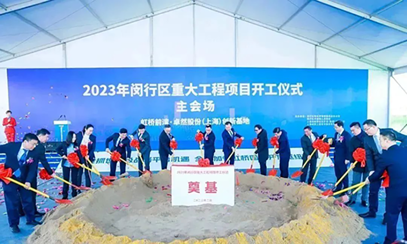 共建未来丨卓然股份（上海）创新基地亮相“2023年闵行区沉大工程项目开工典礼”主会。